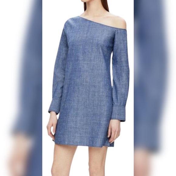 Theory Ulrika B Chambray One Shoulder Mini Dress/ Tunic Size 2 - Picture 1 of 9